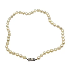 Choker Akoya Saltwater Pearl Necklace Sterling Silver Vintage 15.5in 6.5mm Japan