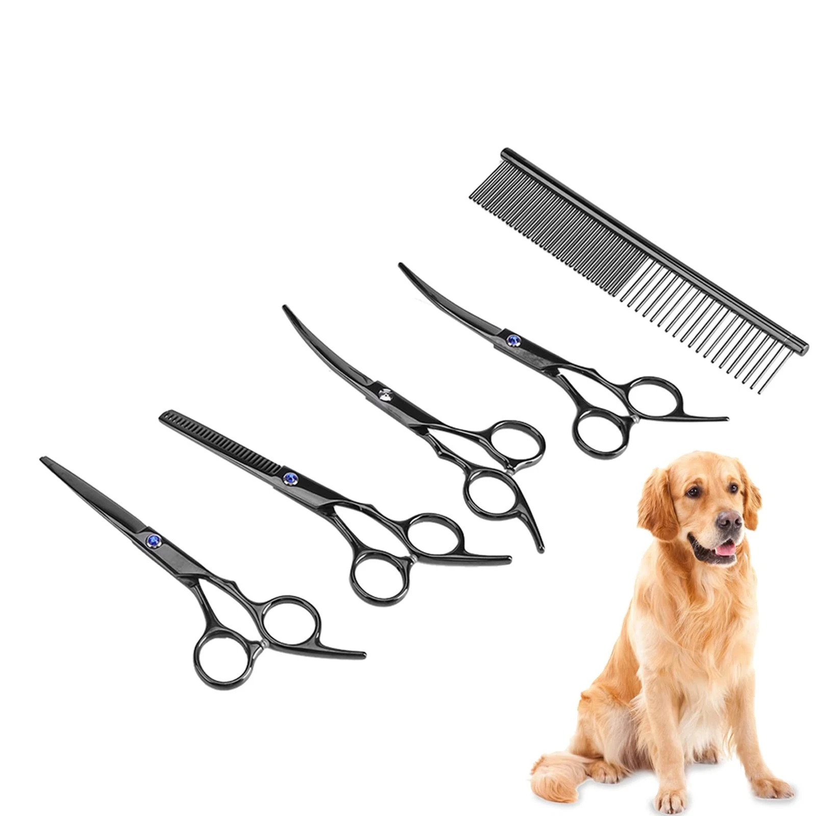Pet Grooming Scissors Kit, 7Pcs Professional Stainless Steel Sharp Dog Cat Sc...