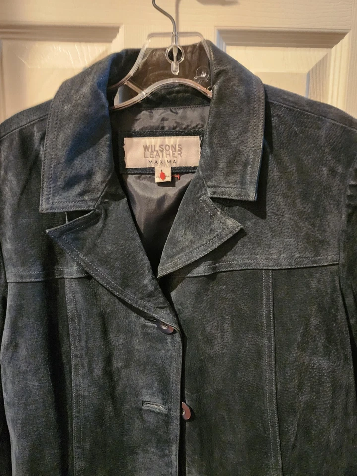 Chaqueta de cuero Wilson's azul marino vintage para mujer, talla L Foto 3 de 4