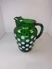 Anchor Hocking Forest Green White Polka Dot Pitcher Mid Century Depression Glass