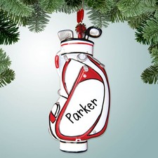 Personalized White and Red Golf Bag Christmas Ornament