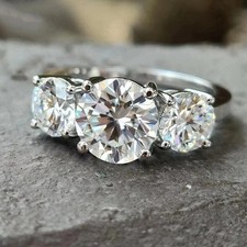 3 CTW Round Cut Moissanite Three Stone Engagement Ring In 14K White Gold Plated