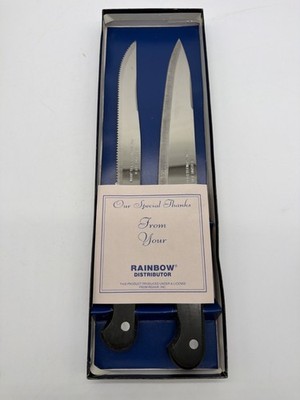 Elegant Cut 2-Piece Knife Set Black Handles Stainless Steel Blades Vintage