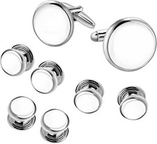 IPINK-Mens Cufflinks and Studs Set Tuxedo Formal Kit Shirts Business White