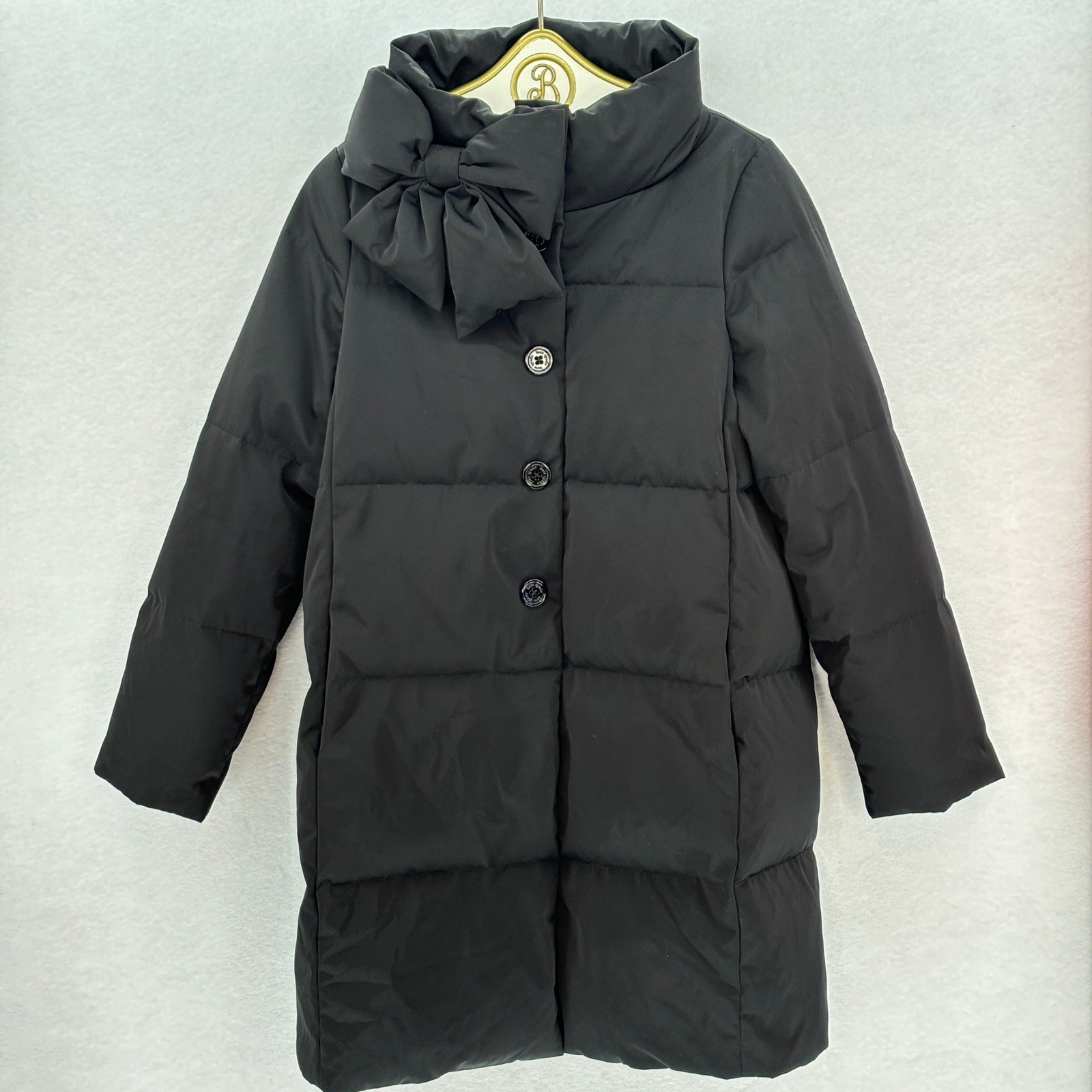 Kate Spade Black Bow Puffer Coat MEDIUM Minimalist Chic Preppy Winter Jacket