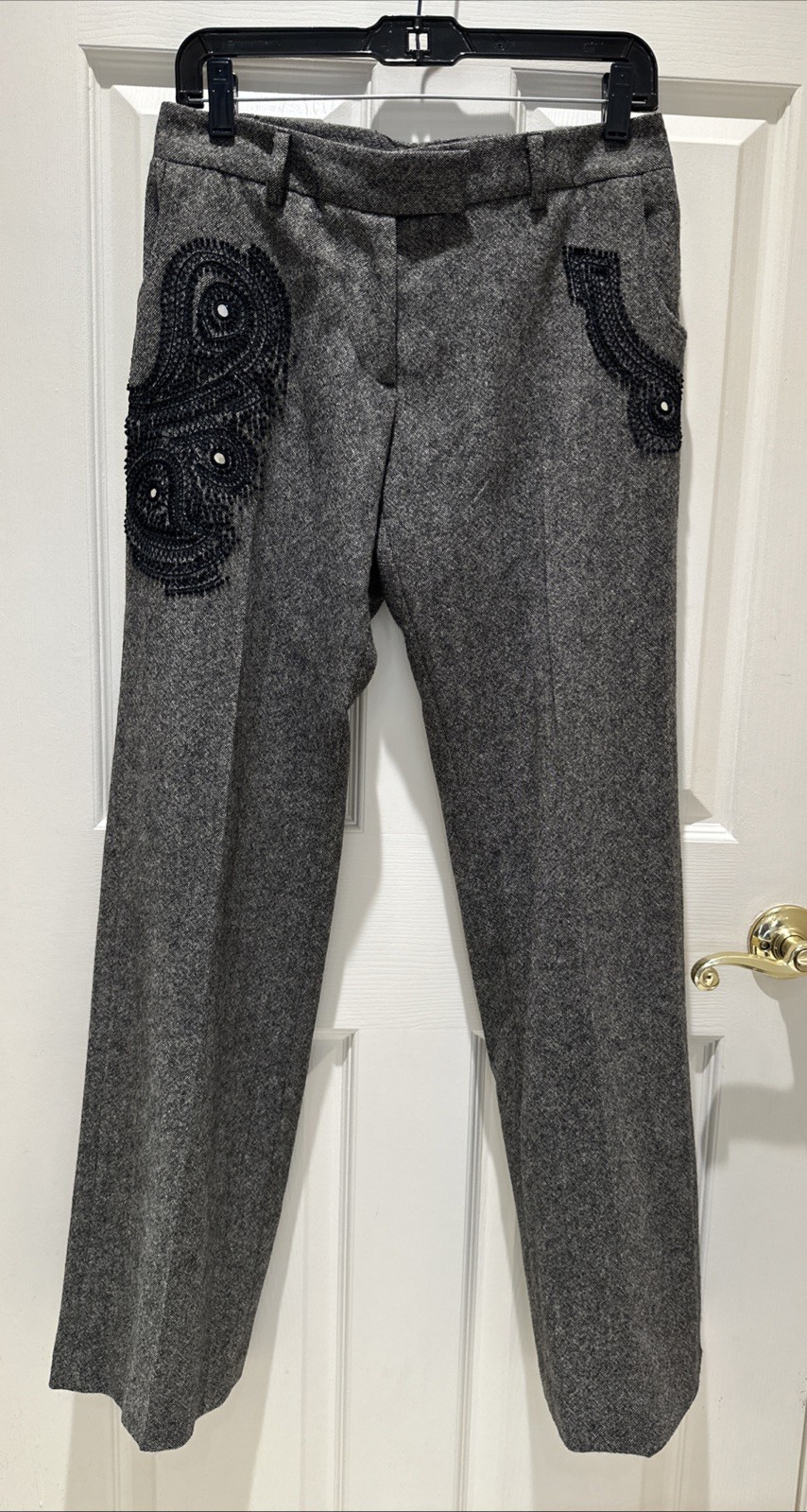 Barbara Bui Initials Wool Pants Gray Embroidered … - image 2