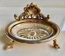 Vintage 24K Gold-Plated Dolphin Footed Dish with Crystal Liner – Rococo Shell