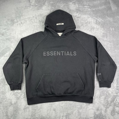 Essentials Fear Of God Hoodie Men Medium Black Pullover Baggy Emboss Sweatshirt