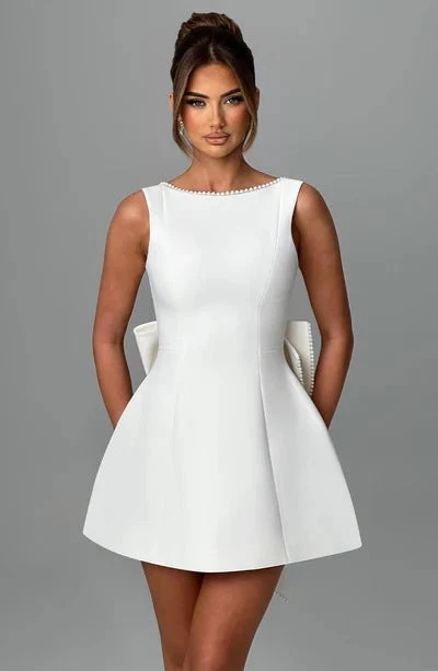 ebay white cocktail dress New Womens White Evening Dress Party Cocktail Ball Gowns Prom Bow A-Line  Dress