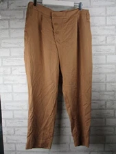 MA Dainty womens pants brown linen mix pockets button front