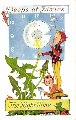 FAIRIES FANTASY PEEPS AT PIXIES THE RIGHT TIME, Vintage Postcard (b54453)