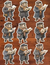 Bear Reading Book Die Cut Vinyl Stickers Set Scrapbooking Laptop Waterbottle 