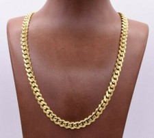 7.5mm Miami Cuban Royal Link Chain Shiny Plain Necklace Real 14K Yellow Gold