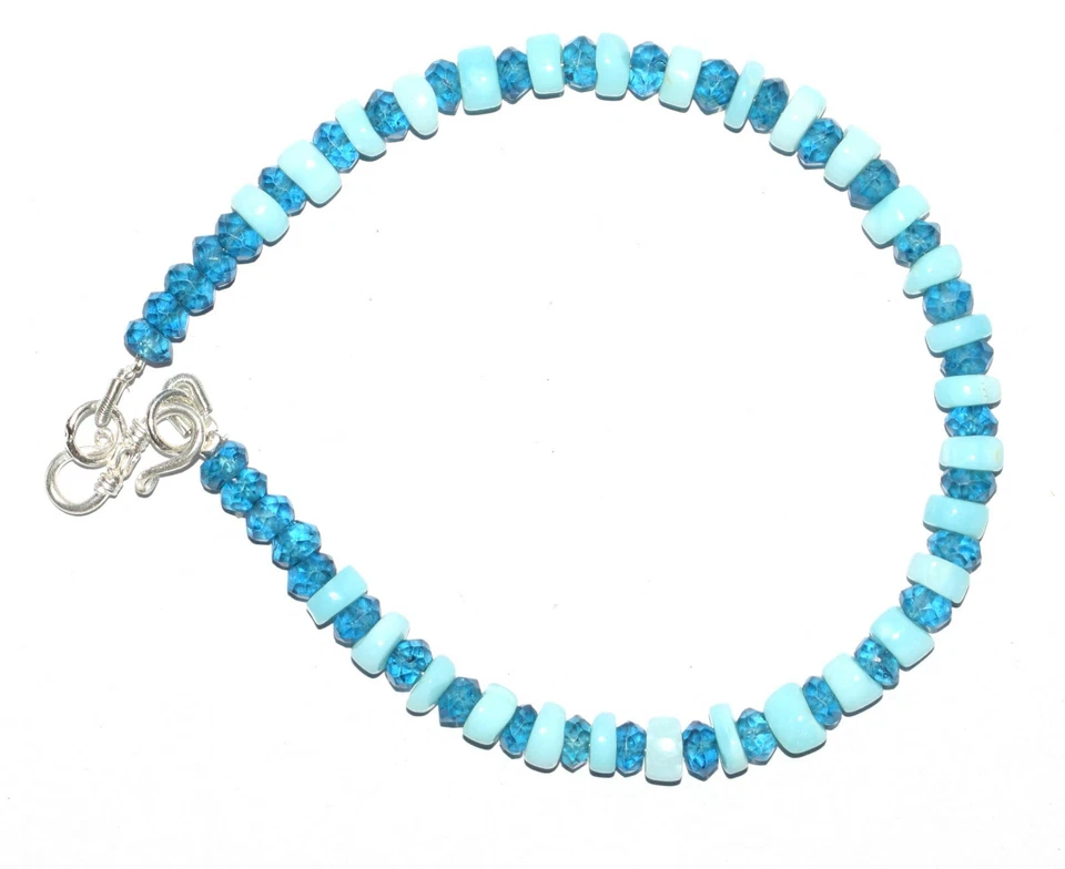 925 Fine Silver Topaz-Opal Gemstone 4-5 mm Round Cut Beads 9" Strand Bracelet V4 - Image 2 of 4