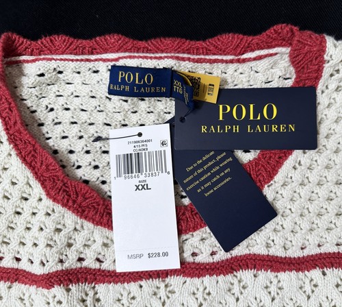 NWT Polo Ralph Lauren Crochet Striped Pointelle S/S Peplum Sweater SZ.XXL $228 - Picture 5 of 8