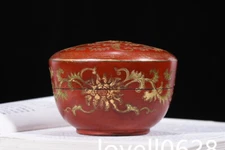 Old wooden tire painted real gold lacquerware flower pattern study box