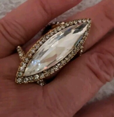Erickson Beamon Rocks Lg. Gold & Crystal Ring Size 7