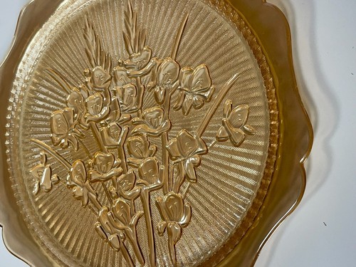 Jeannette Iris & Herringbone Iridescent Carnival Glass 12" Cake Sandwich Plate - Picture 3 of 12