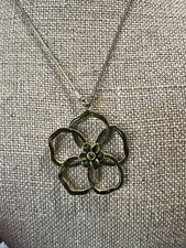 Pilgrim Danish Designs Gold Tone Necklace  An Open Work Enameled Green Flower