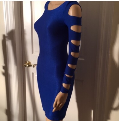 Verona New Bright Blue Mini Dress Sleeve Cutouts Sz OS | eBay Verona New Bright Blue Mini Dress Sleeve Cutouts Sz OS | eBay