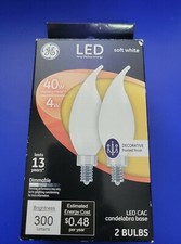 Pack Of 2 GE LED 40 Watt, 300 Lumens lightbulbs candle tip, soft white, frosted