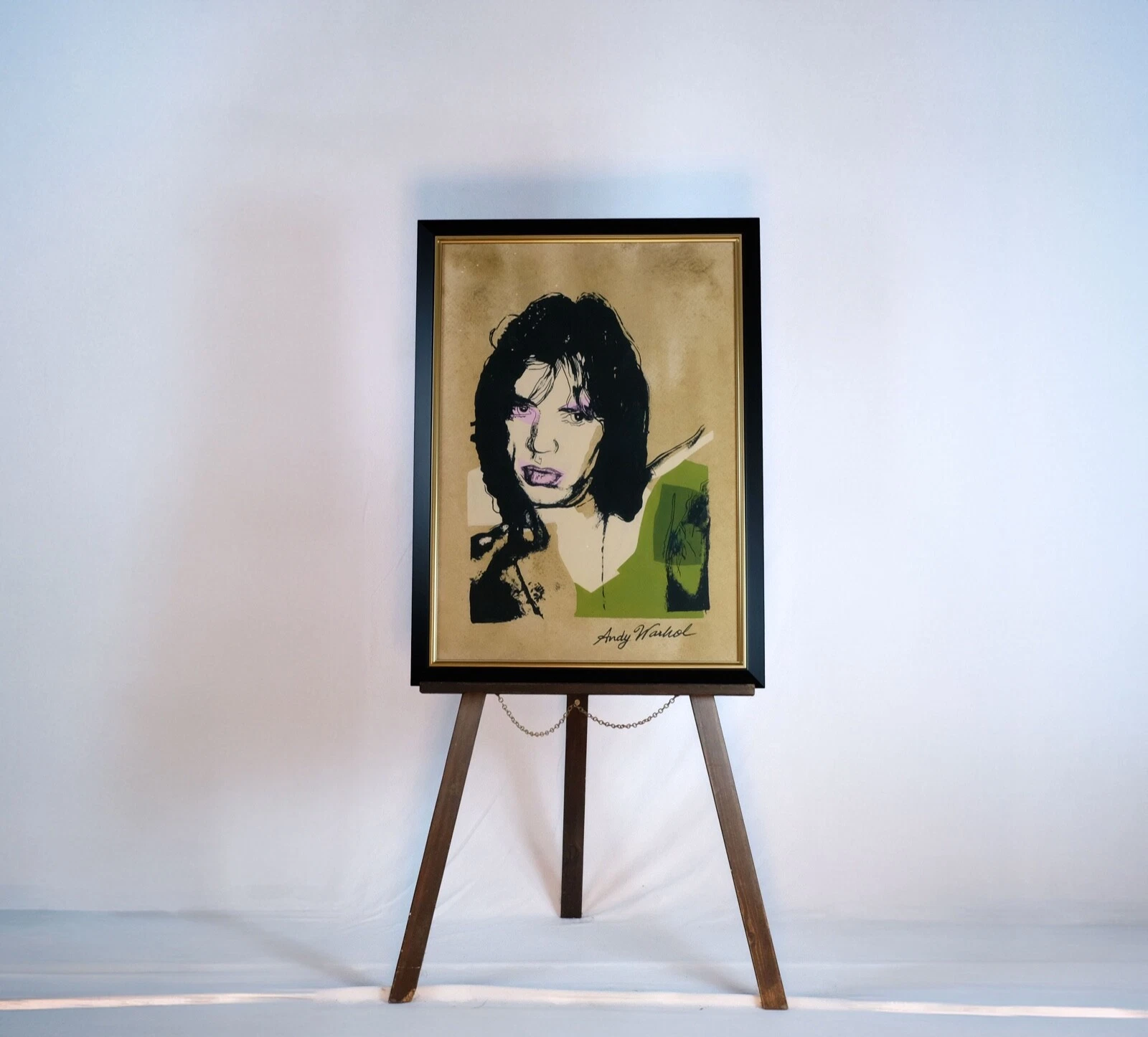 Mick Jagger by Andy Warhol reproduction print framed under glass.