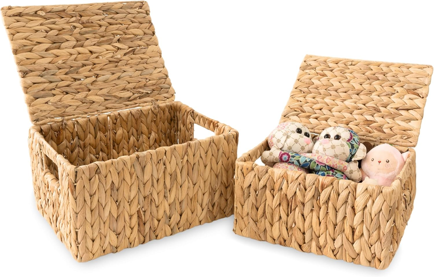 Wicker Storage Baskets with Lid Set of 2 Decorative Rectangular Organizers-image