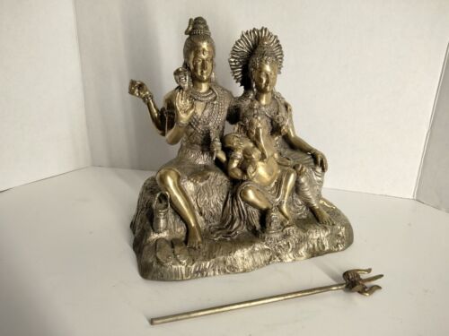 BRASS STATUE HINDU LORD SHIVA GODDESS PARVATI BABY GANESHA- 9 IN- 8.7 lbs. - Picture 12 of 13