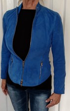 Dana Buchmann Cobalt Blue Suede Jacket Petite Size O Fully Lined Satin Acetate