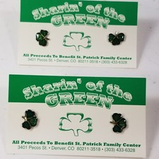 St Patricks Day Earrings Clover Green Leaf 2 Pair