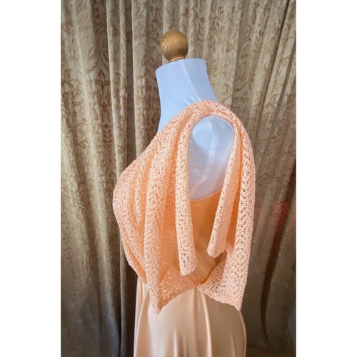 Vintage Orange Creamsicle Maxikleid Häkeltop 70er Pfirsich Göttin Boho Small - Bild 3 von 8