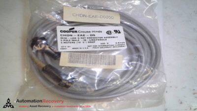 COOPER CHDN-EAE-D5, CABLE CORDSET, 3 AMP, 5 POLE, NEW #292278