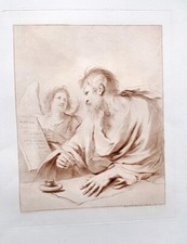 Bartolozzi guercino san matteo e l'angelo stampa antica 1818 acquaforte