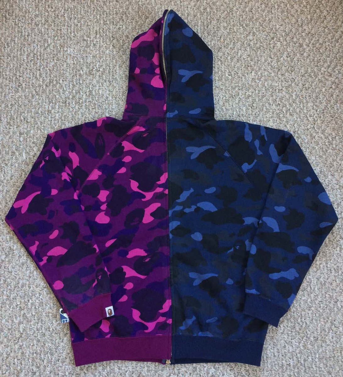 OG Bape Split Camo Full Zip Spellout Hoodie | eBay