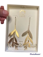 C&C California Gold Brass Leaf Dangle Earrings Brand New #15
