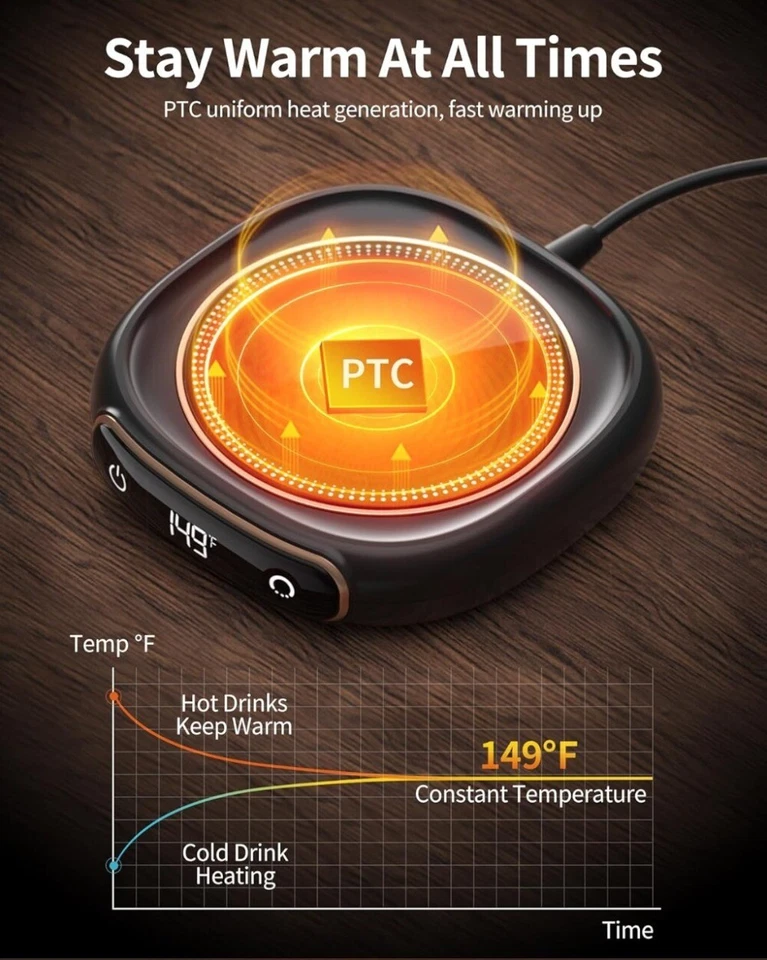 Mug Warmer Coffee Mug Warmer with 3-Temp Settings Auto Shut-Off Coffee Warmer - Image 2 of 4