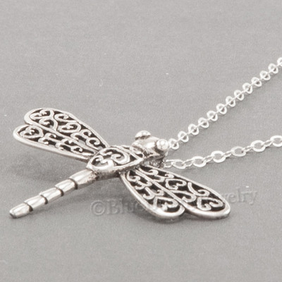 DRAGONFLY Necklace Charm Pendant STERLING SILVER Garden animal 18'' 925 chain