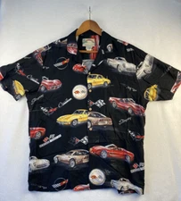 Vintage Paradise Found General Motors Corvette Hawaiian Button Rayon Shirt Sz L