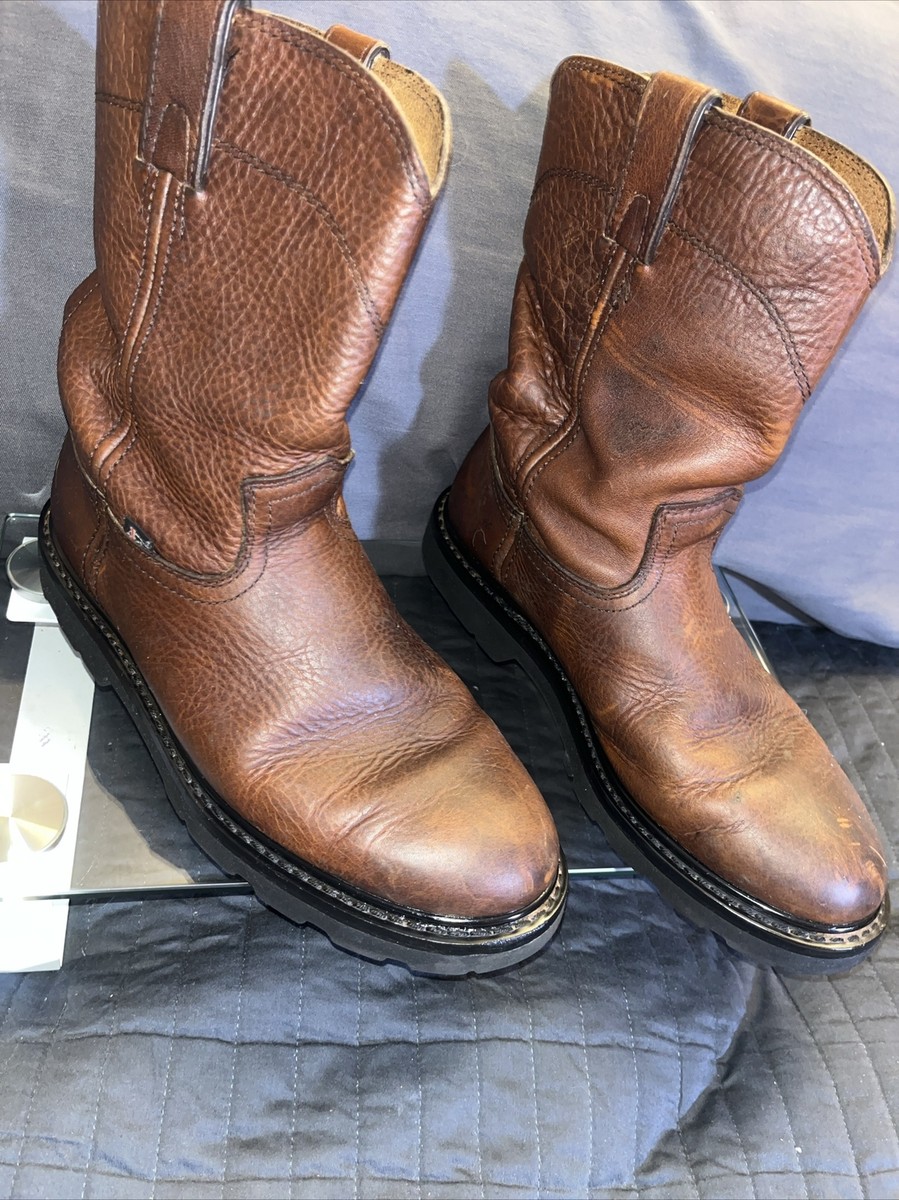Justin Mens Size 9 Brown Leather Roper Cowboy Western Boots  display picture 1