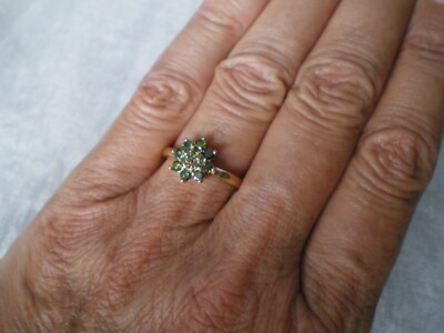 Grüner Diamant Ring, Gr. N/O, 0,5 Karat, 2,35 Gramm 9 Karat Gelbgold