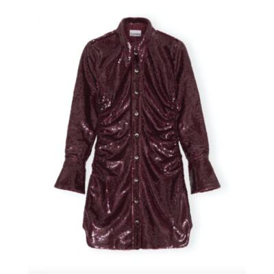 Ganni Burgundy Sequins Shirt Dress | eBay