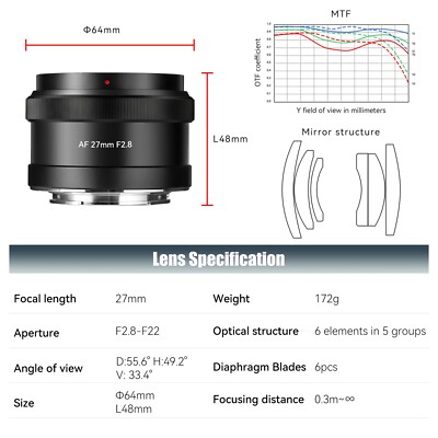 7artisans 27mm F2.8 APS-C Auto Focus Lens for Sony E-Mount Mirrorless Cameras