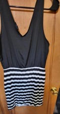 Forever 21 Black Top Black & White Striped Sleeveless  Mini Dress Size Large 