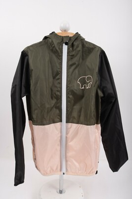 Ivory Ella Womens Packable Rain Coat Jacket Big Logo Green Pink Zip Up Size XS