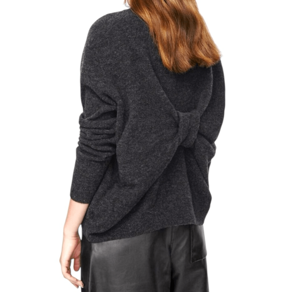 COS Bow Tie Back Relaxed Fit 100% Wool Sweater Top in Dark Grey Size M