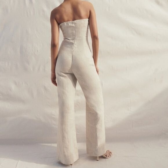 Reformation Jude Linen Wideleg Jumpsuit Oatmeal Size… Gem