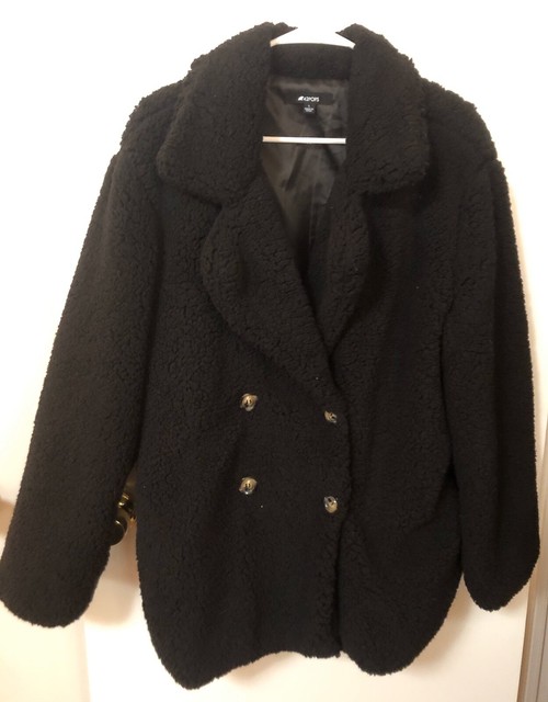 NWT 42POPS Black Sherpa Double-button Peacoat Size L | eBay