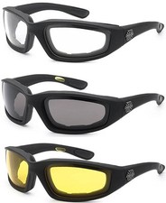 3 PAIR MOTORCYCLE RIDING GLASSES SMOKE CLEAR YELLOW FOR HARLEY DAVIDSON CHOPPERS