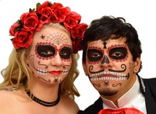 Tinsley Ruby Sugar Skull Day of the Dead Face Tattoo 2 Sets Men or Women - SALE 