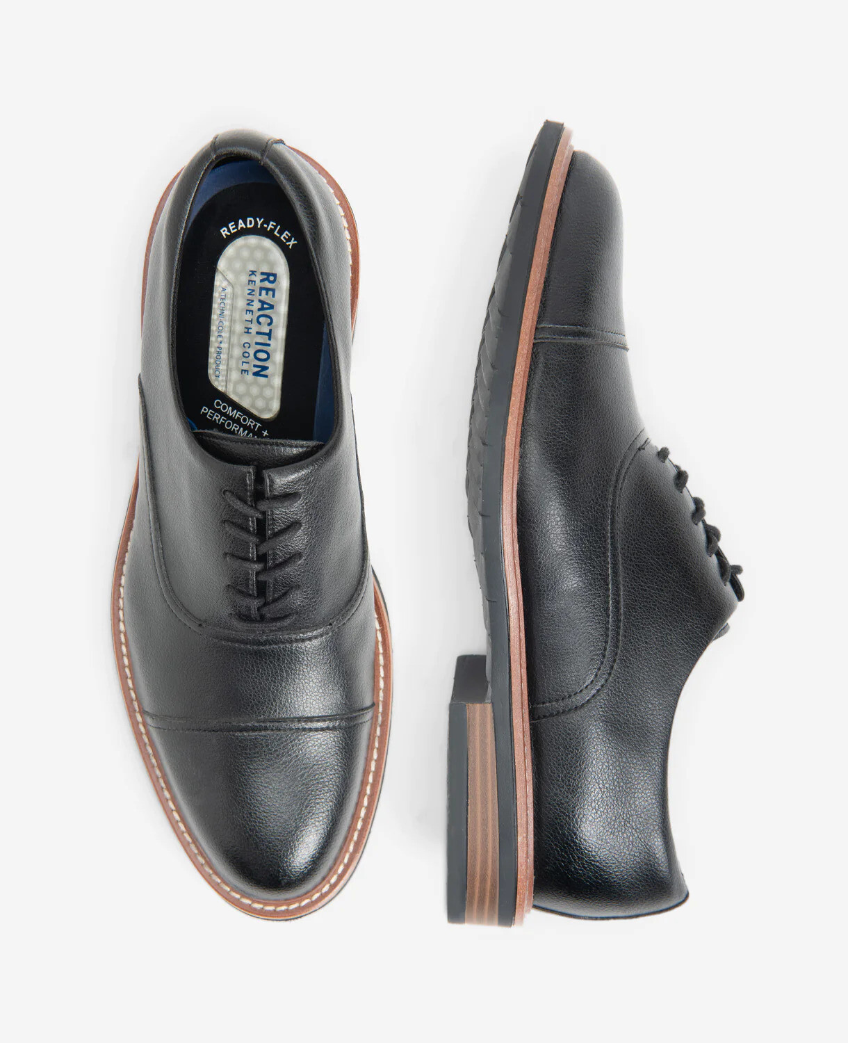 Reaction Kenneth Cole Klay Cap Toe Oxford Flex Shoes Black 10.5 for